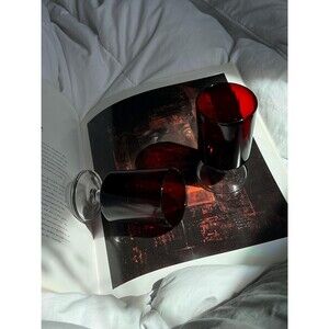 Pair of Vintage Ruby Red Stemmed Cocktail Glasses